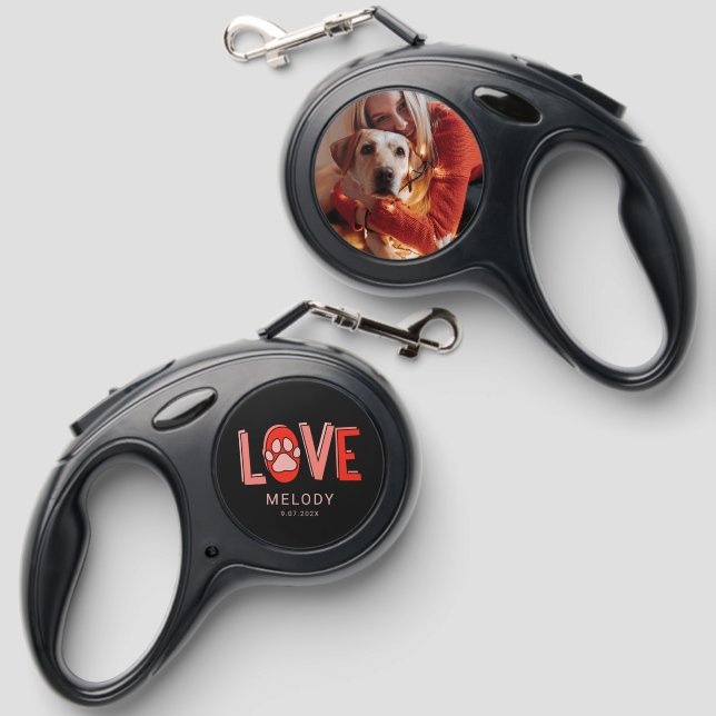 Cute Family Photo Pet Name Custom Retractable Pet Leash (Front & Back)