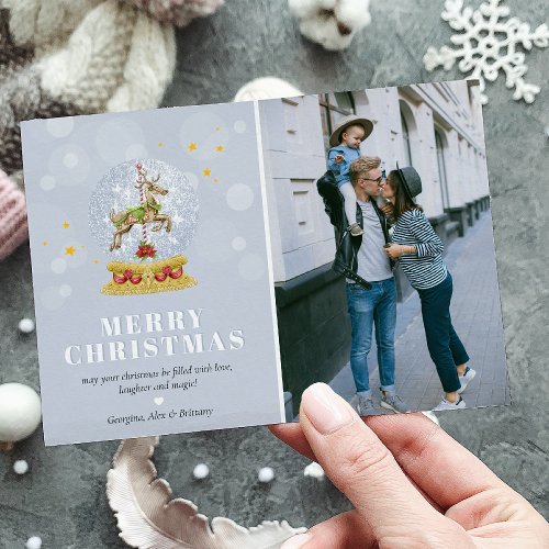Cute Family Photo Snow Globe Merry Christmas Holiday Card