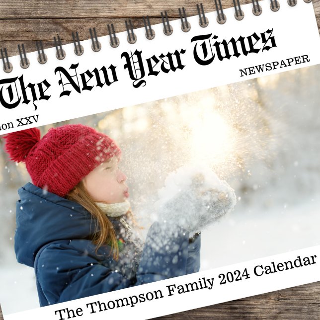 Cute Family Photo Template Newspaper Calendar (Cute whimsical photo calendar with a nostalgic Newspaper print design. )