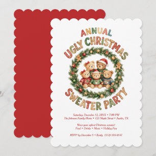 Cute Family Red Bear Ugly Christmas Party TMF26 Invitation