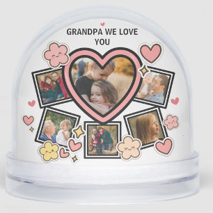 Cute Family Retro Heart Flowers Smile Groovy Photo Snow Globe