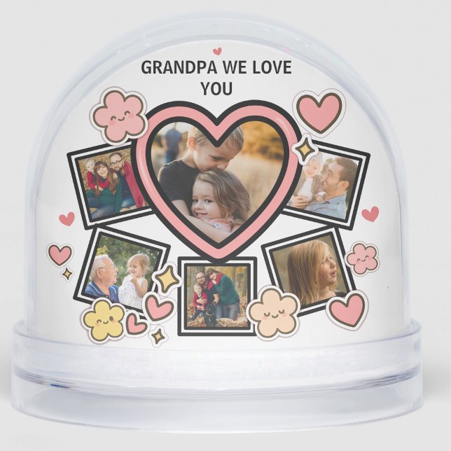Cute Family Retro Heart Flowers Smile Groovy Photo Snow Globe (Cute Family Retro Heart Rainbow Smile Groovy Photo grandparents day parents gifts from kids papa mom)