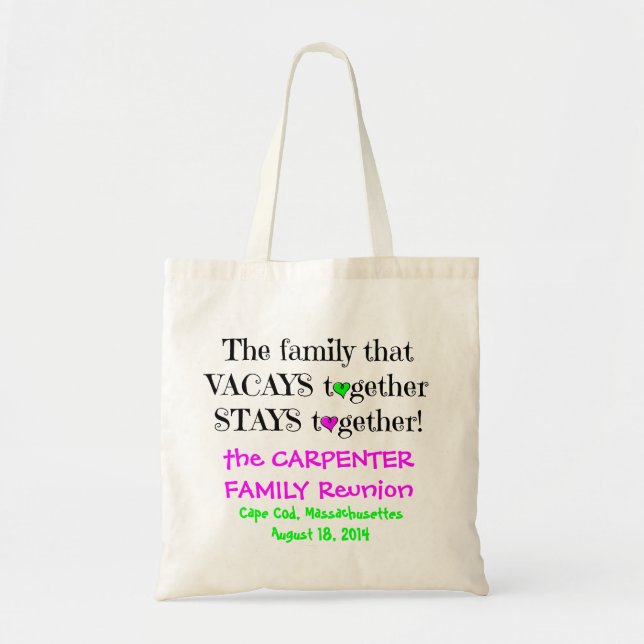 Cute Family Reunion Totes, Lime & Hot Pink Tote Bag (Front)