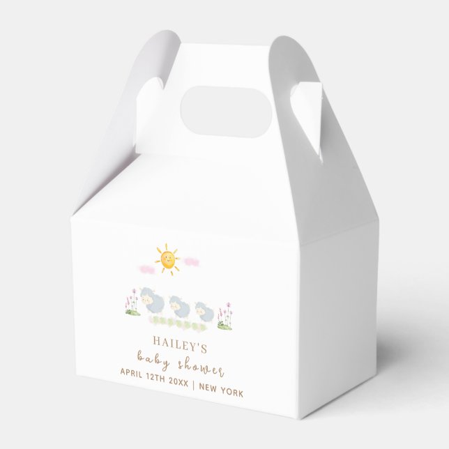 Cute Family Sheep Floral Garden Baby Shower  Favor Boxes (Front Side)
