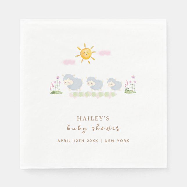 Cute Family Sheep Floral Garden Baby Shower  Napkins (Front)