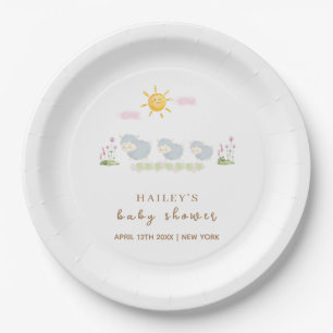 Cute Family Sheep Floral Garden Baby Shower Paper Plates