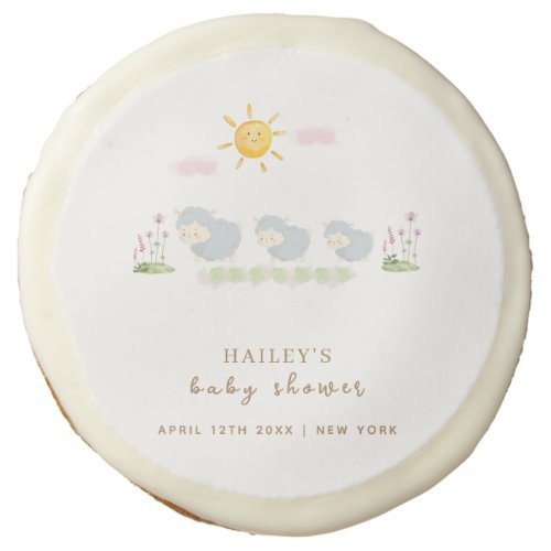 Cute Family Sheep Floral Garden Baby Shower  Sugar Cookie