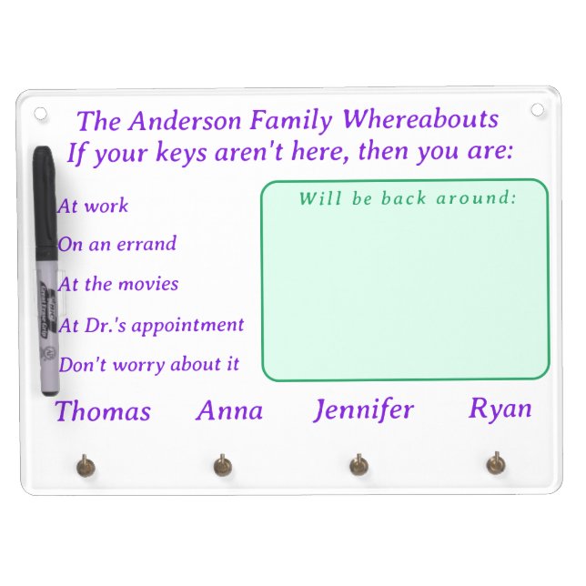 Cute Family Whereabouts Dry Erase Dry Erase Board (Front)