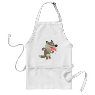 Cute Famished Cartoon Wolf Apron