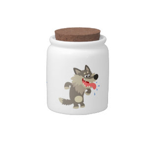 Cute Famished Cartoon Wolf Candy Jar