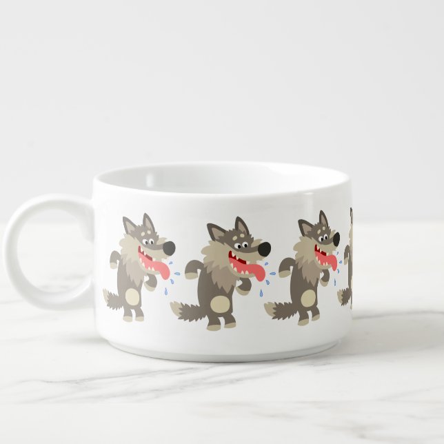 Cute Famished Cartoon Wolf Chili Bowl (Right)