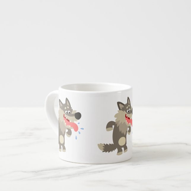 Cute Famished Cartoon Wolf Espresso Mug (Front Left)