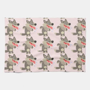 Cute Famished Cartoon Wolf Kitchen Towel