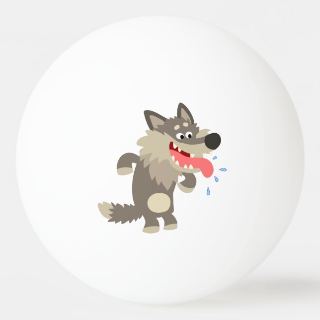 Cute Famished Cartoon Wolf Ping Pong Ball (Front)