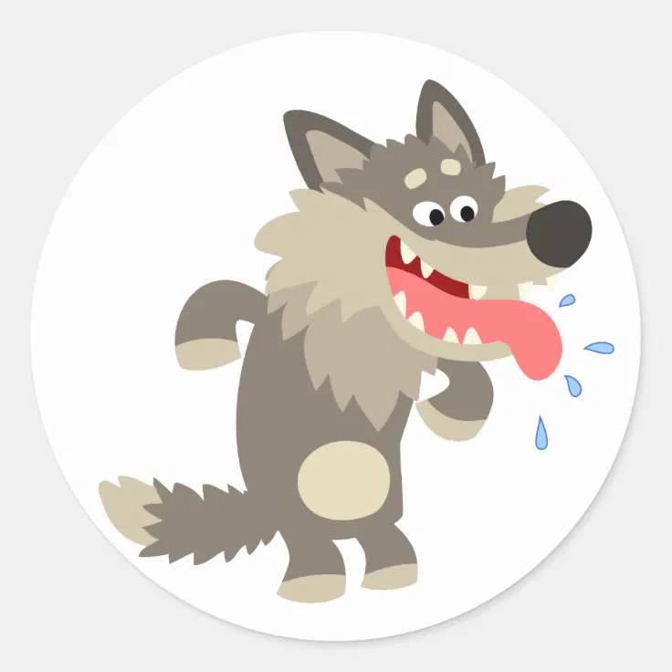 Cute Famished Cartoon Wolf Sticker | Zazzle