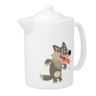 Cute Famished Cartoon Wolf Teapot