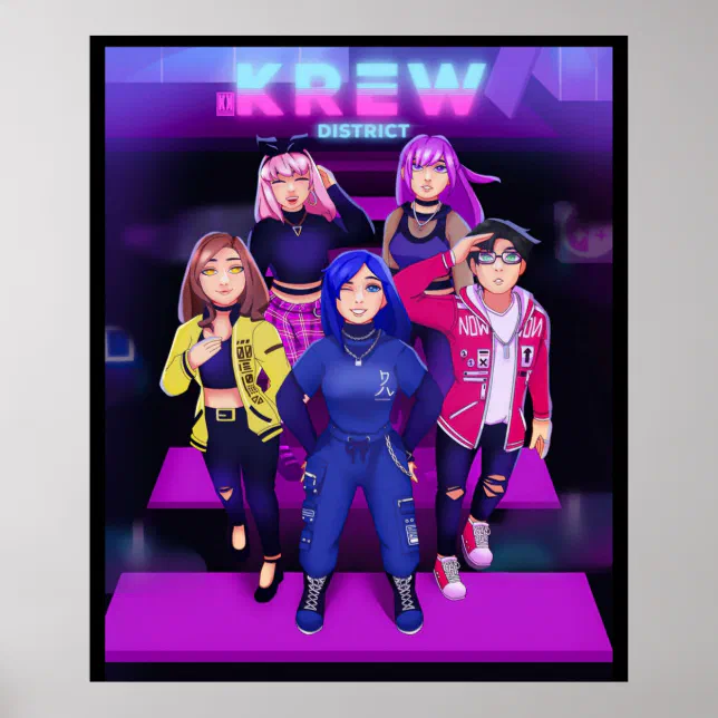 Cute Fanart Funneh and the Krew Kids Cartoon Distr Poster | Zazzle