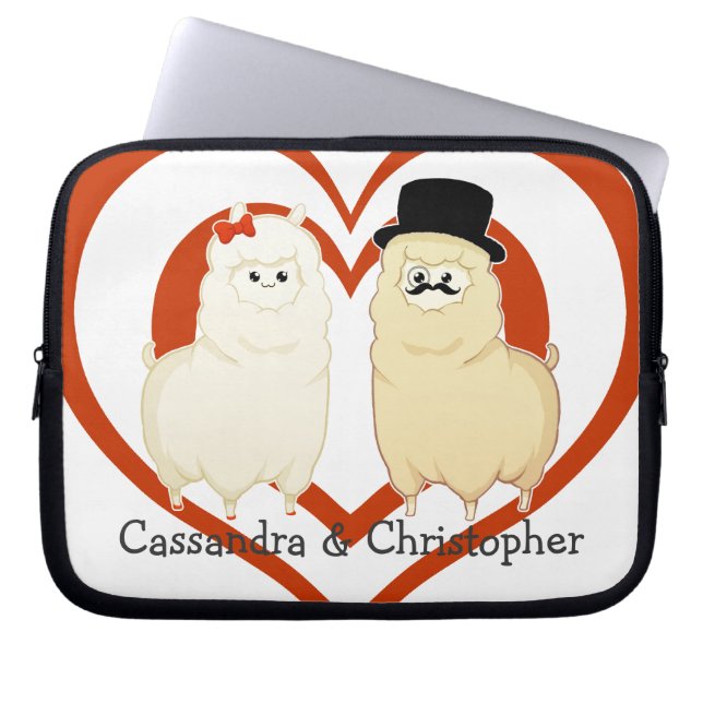 Cute Fancy Alpaca Couple with customizable names Laptop Sleeve (Front)