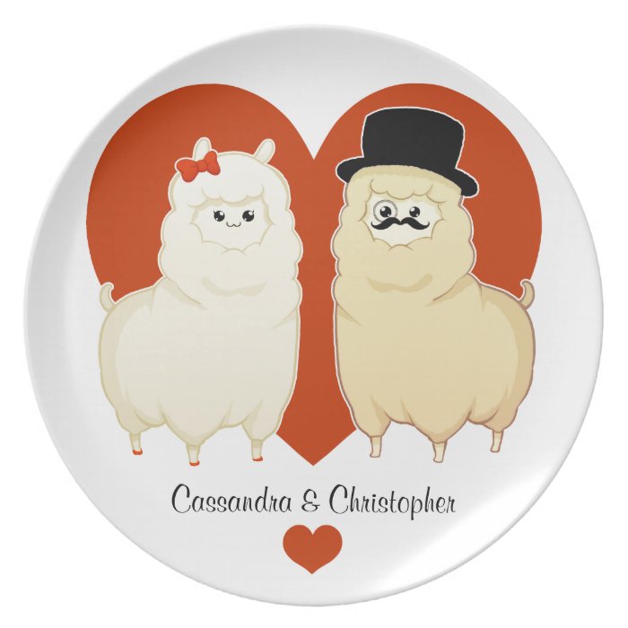 Cute Fancy Alpaca Couple with names Plate