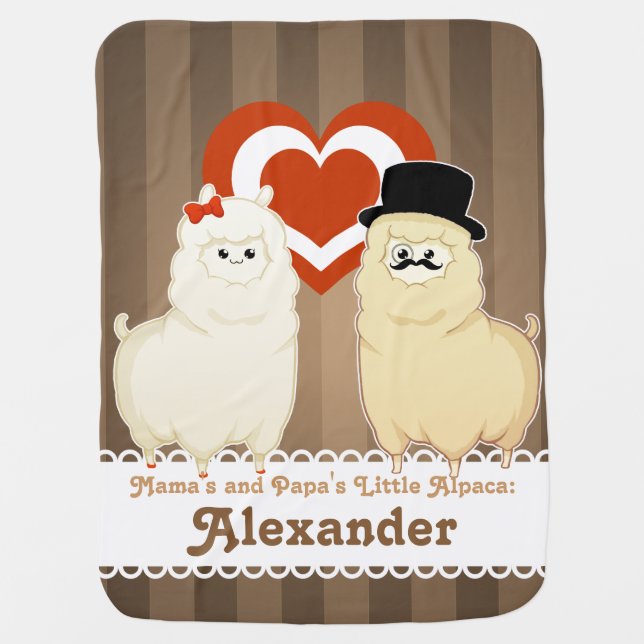 Cute Fancy Alpaca Couple with text option Baby Blanket (Front)