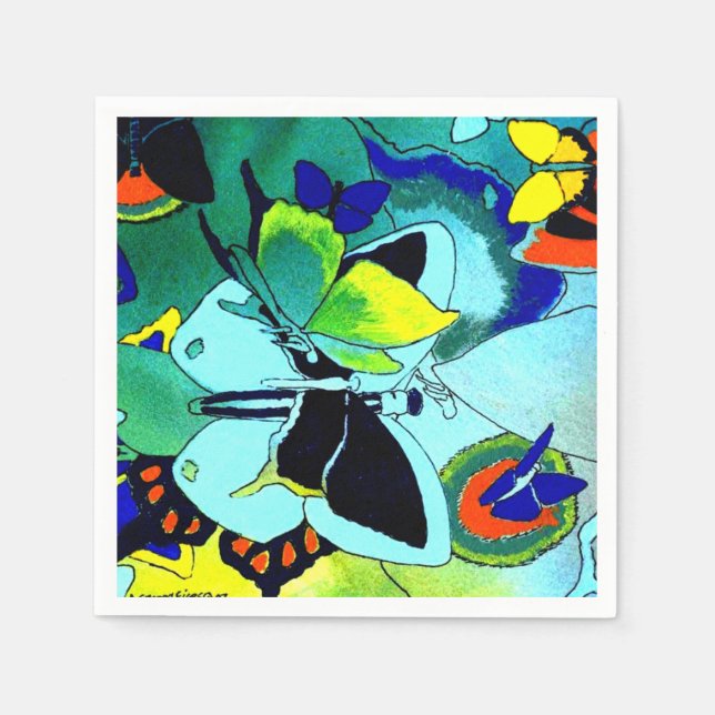 Cute Fancy Butterfly Collage Multi-Color Designed Paper Napkins (Front)