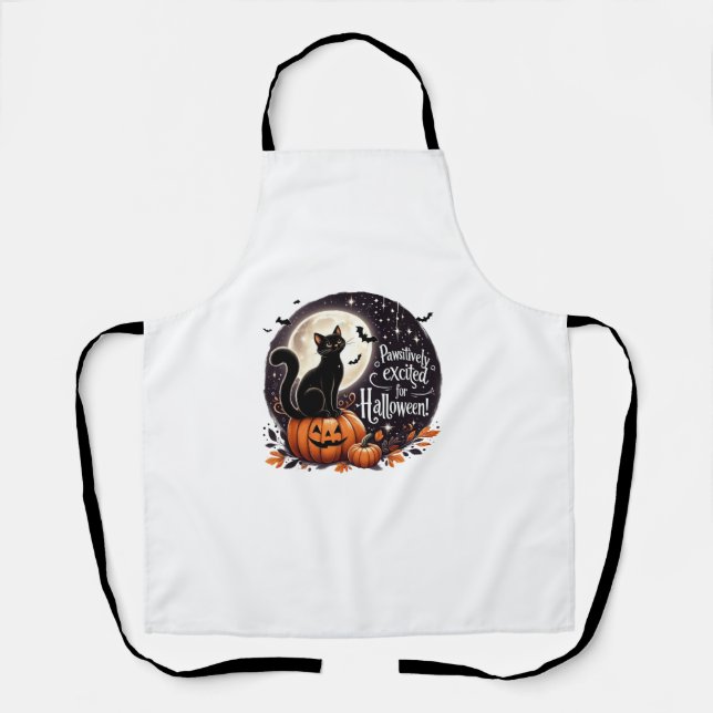 Cute Fancy Cat Pumpkin Bat Pawsitively Excited For Apron (Front)