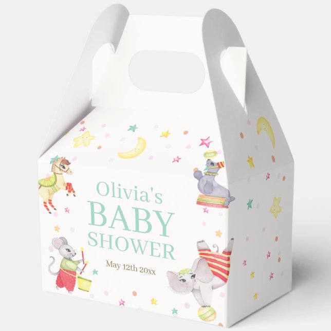 Cute Fancy Circus Carnival Animals Baby Shower Favor Boxes (Front)
