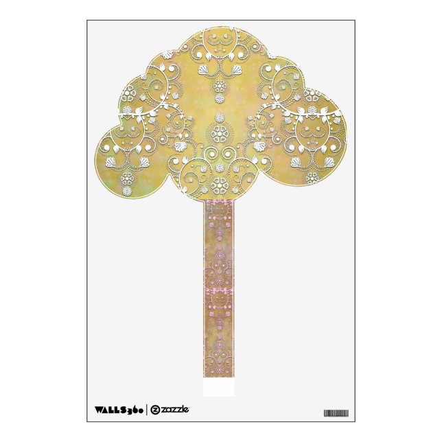 Cute Fancy Damask Tree in Gold Tones Wall Sticker (Front)