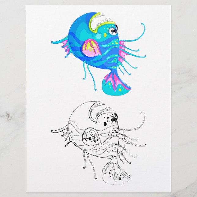 Cute fancy fish coloring page (Front)
