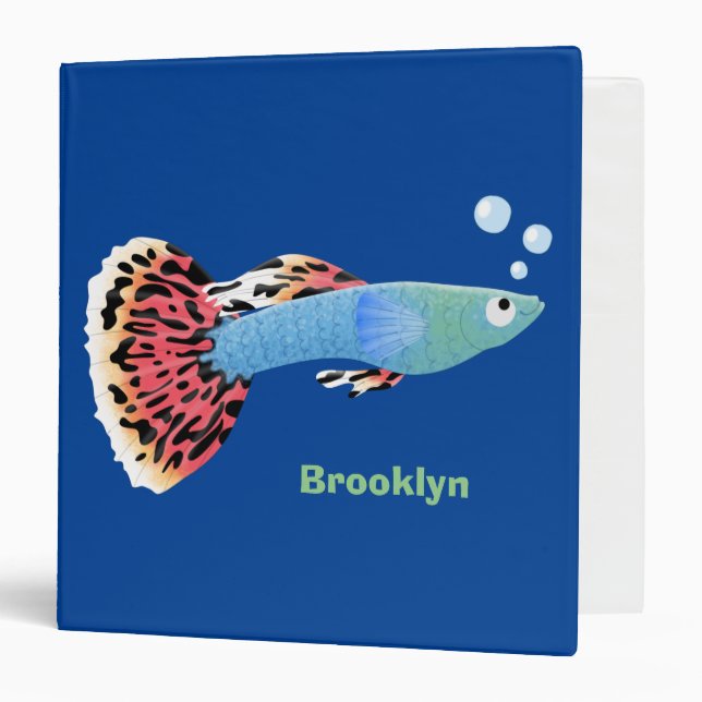 Cute fancy guppy tropical fish cartoon 3 ring binder (Front/Inside)