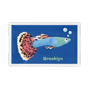 Cute fancy guppy tropical fish cartoon  acrylic tray