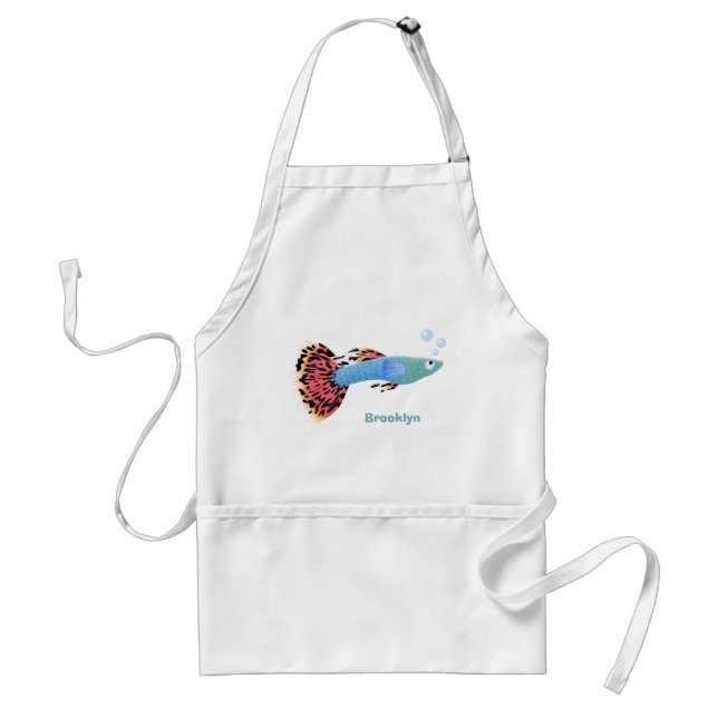 Cute fancy guppy tropical fish cartoon adult apron (Front)