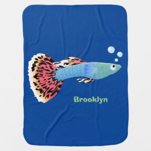Cute fancy guppy tropical fish cartoon baby blanket