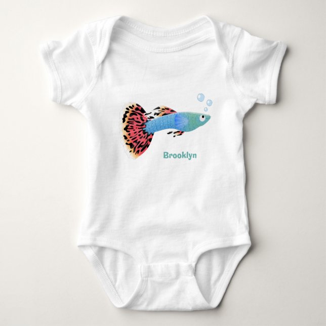 Cute fancy guppy tropical fish cartoon baby bodysuit (Front)