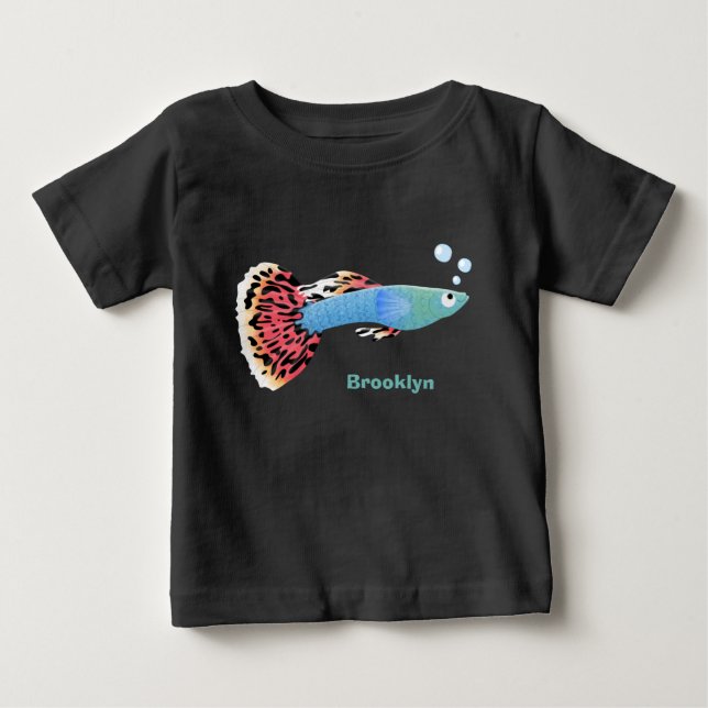 Cute fancy guppy tropical fish cartoon baby T-Shirt (Front)