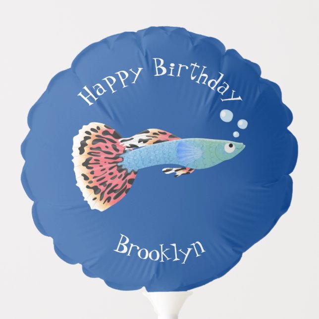 Cute fancy guppy tropical fish cartoon balloon (Front)