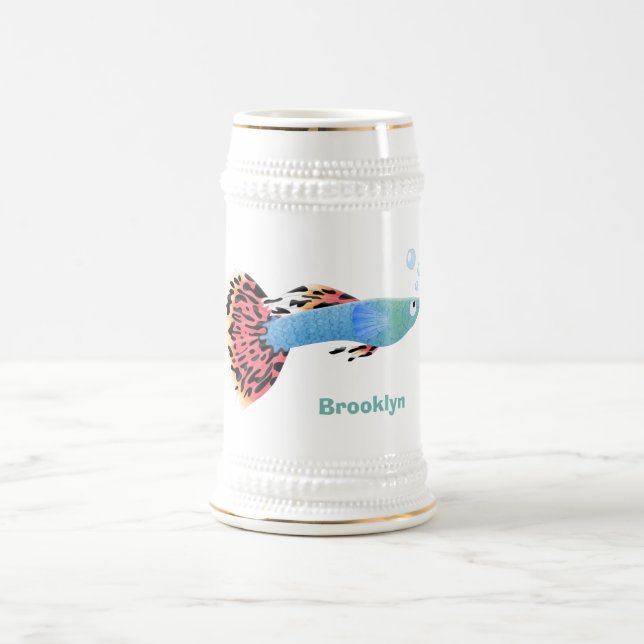 Cute fancy guppy tropical fish cartoon beer stein (Center)
