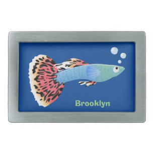 Cute fancy guppy tropical fish cartoon belt buckle
