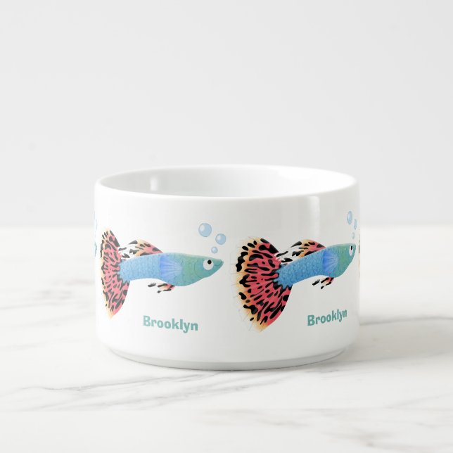 Cute fancy guppy tropical fish cartoon bowl (Center)