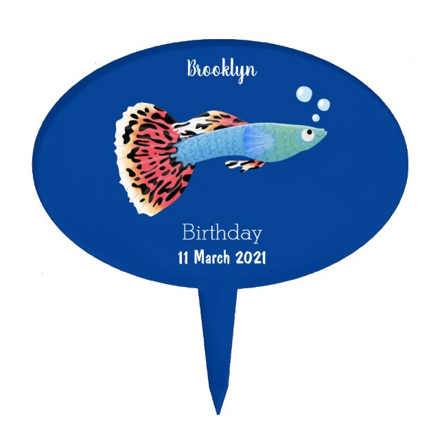 Cute fancy guppy tropical fish cartoon cake topper (Front)