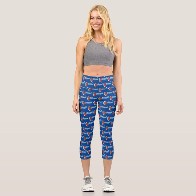 Cute fancy guppy tropical fish cartoon capri leggings (Front)
