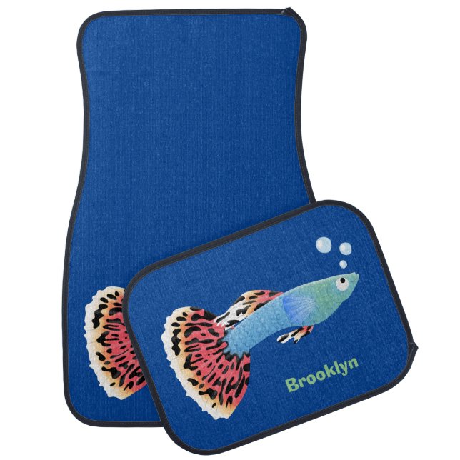 Cute fancy guppy tropical fish cartoon car floor mat (Set)