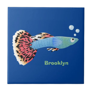 Cute fancy guppy tropical fish cartoon ceramic tile