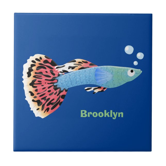 Cute fancy guppy tropical fish cartoon ceramic tile (Front)