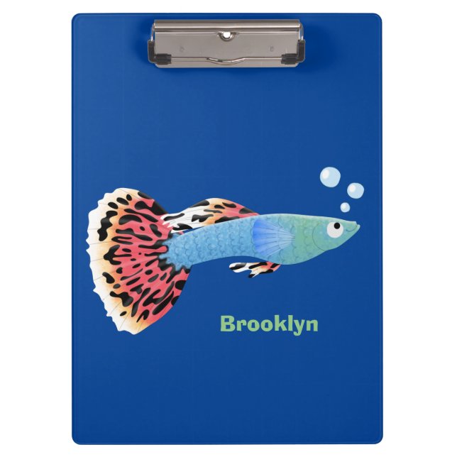 Cute fancy guppy tropical fish cartoon clipboard (Front)