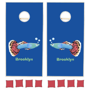 Cute fancy guppy tropical fish cartoon cornhole set