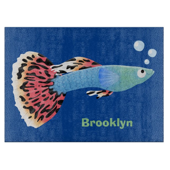Cute fancy guppy tropical fish cartoon cutting board (Front)