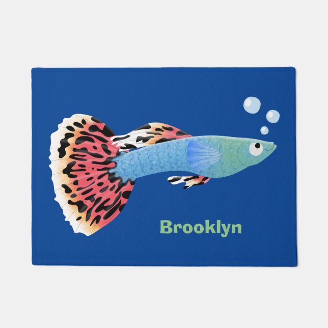 Cute fancy guppy tropical fish cartoon doormat (Front)