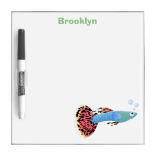 Cute fancy guppy tropical fish cartoon dry erase board