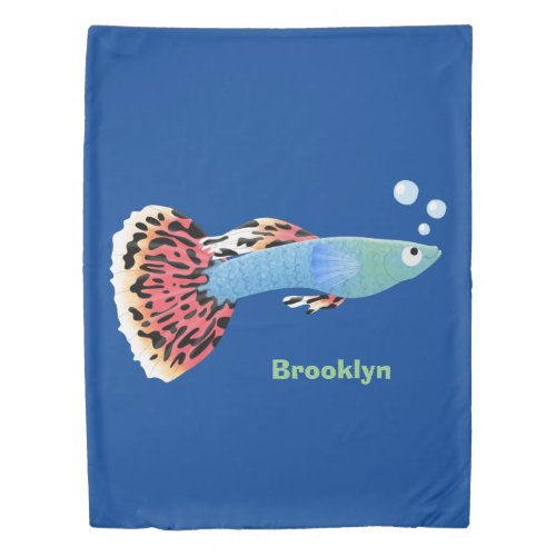 Cute fancy guppy tropical fish cartoon  duvet cover